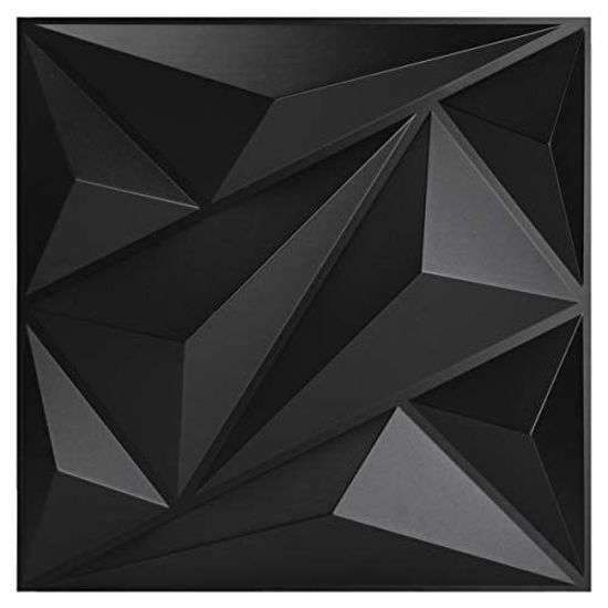 Picture of Art3dwallpanels PVC 3D Wall Panel Diamond for Interior Wall Décor in Black, Wall Decor PVC Panel, 3D Textured Wall Panels, Pack of 12 Tiles