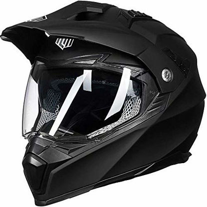 Picture of ILM Off Road Motorcycle Dual Sport Helmet Full Face Sun Visor Dirt Bike ATV Motocross Casco DOT Certified (L, Matte Black)