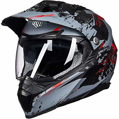 Picture of ILM Off Road Motorcycle Dual Sport Helmet Full Face Sun Visor Dirt Bike ATV Motocross Casco DOT Certified (XL, Grey-Red)