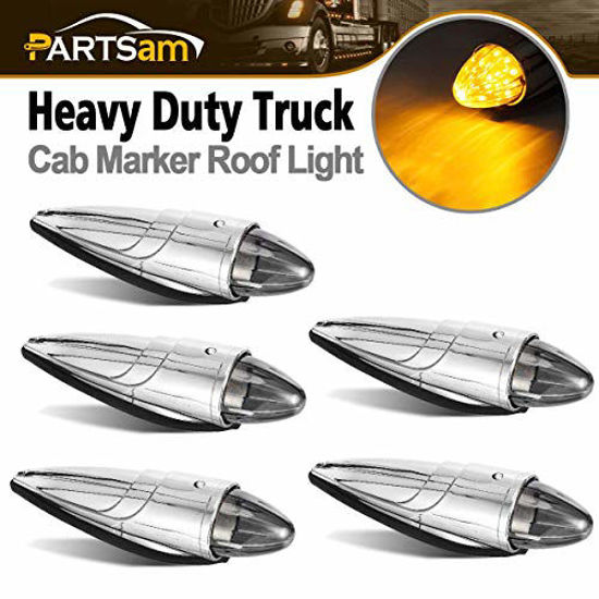 Picture of Partsam 5PCS 21LED Smoke Torpedo Cab Marker Roof Running Top Lights Assembly Super Bright Chrome Heavy Duty Trucks Lights Replacement for International Kenworth/Peterbilt/Freightliner/Mack