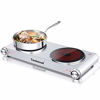 Picture of Techwood Electric Hot Plate Stove Countertop Double Burner Infrared Ceramic Double Cooktop 1800W (900W& 900W) With Adjustable Temperature Control Brushed Stainless Steel Easy To Clean Upgraded Version