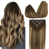 Picture of GOO GOO Clip in Hair Extensions Human Hair Balayage Chocolate Brown to Honey Blonde 18 Inch 120g 7pcs Remy Hair Extensions Clip in Real Hair Extensions Straight