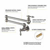 Picture of WOWOW Pot Filler Faucet Wall Mount Brass Faucets Kitchen Commercial Faucet Folding Kitchen Faucet Lead-Free Restaurant Faucets Copper 2 Handles Brushed Nickel Double Joint Swing Arm Faucet