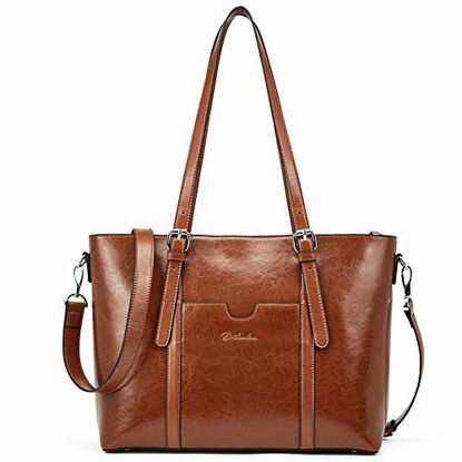 Picture of BOSTANTEN Womens Leather Laptop Tote Office Shoulder Handbag Vintage Briefcase 15.6 inch Computer Work Purse Brown