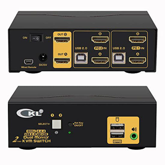 Picture of 2 Port KVM Switch Dual Monitor HDMI 4K 60Hz for 2 Computers 2 Extended Display with Cables, No Extra USB 2.0 HUB, Supports YUV 4:4:4, HDCP 1.4, HDR 10, EDID, Audio, Hotkey 922HUA-1A