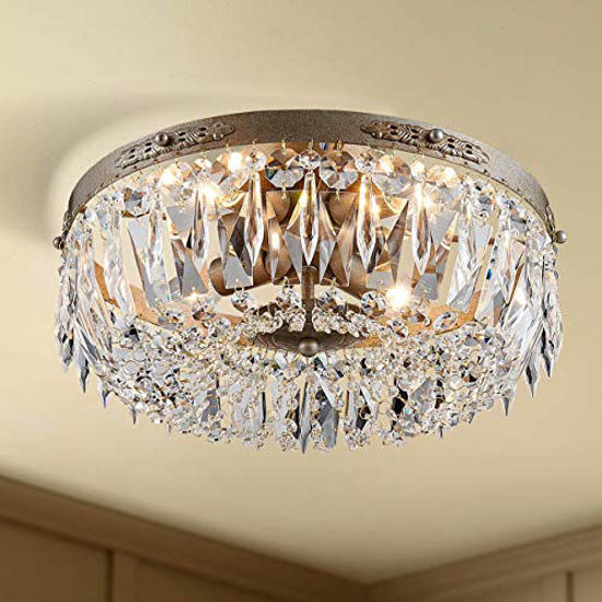 Picture of Bestier Antique Silver French Empire Crystal Semi Flush Mount Chandelier Lighting LED Ceiling Light Fixture Lamp for Dining Room Bathroom Bedroom Livingroom 4 E12 Bulbs Required D14 in X H8 in