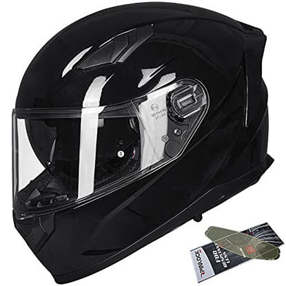 Picture of ILM Motorcycle Snowmobile Full Face Helmet Pinlock Insert Anti-Fog Dual Visor Motocross ATV Casco for Men Women DOT (Gloss Black, L)