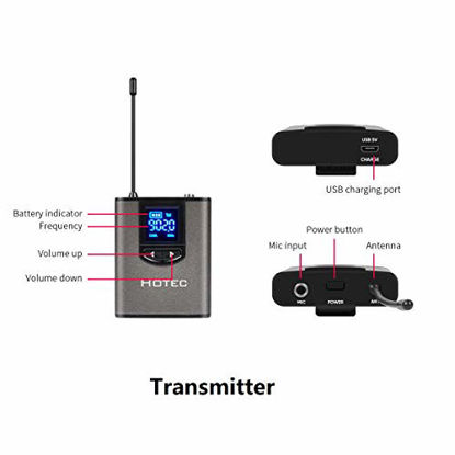 Picture of Hotec UHF Dual Wireless Microphone System with Lapel Lavalier and Headset Microphones Over PA, Mixer, Speaker, Karaoke Machine for Church, Training, Classroom, Interview (H-K25)