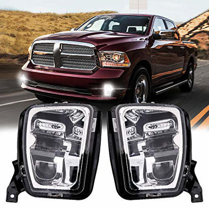 Picture of Led Fog Light for Dodge Ram 1500 2013 2014 2015 2016 2017 2018 Pickup Clear Bumper Passing Lamps 1 Pair - Chrome