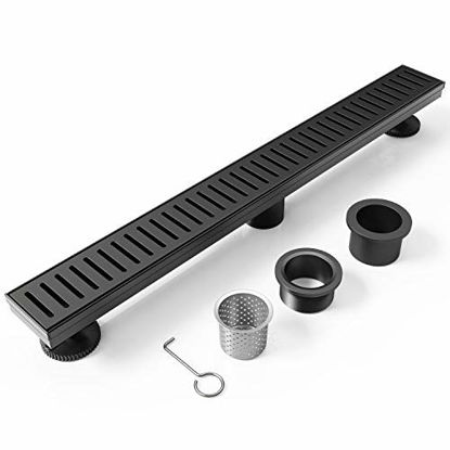 Picture of WEBANG 36 Inch Rectangular Linear Shower Floor Drain with Accessories,Capsule Pattern Grate Removable,Food-Grade SUS 304 Stainless Steel,Watermark&CUPC Certified,Matte Black