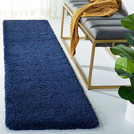 Picture of SAFAVIEH Milan Shag Collection SG180 Solid Non-Shedding Living Room Bedroom Dining Room Entryway Plush 2-inch Thick Runner, 2' x 18' , Navy