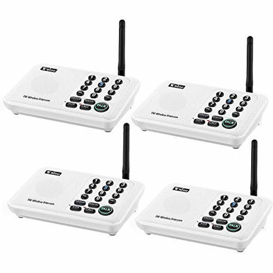 Picture of Wuloo Intercoms Wireless for Home 5280 Feet Range 10 Channel 3 Code, Wireless Intercom System for Home House Business Office, Room to Room Intercom, Home Communication System (4 Packs, White)