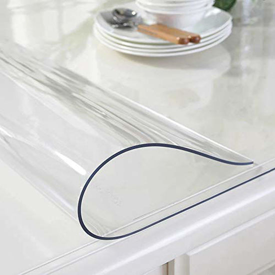 Picture of OstepDecor Custom Clear Table Cover Protector, 1.5mm Thick Table Protector for Dining Room Table, Clear Plastic Tablecloth Protector, Clear Table Cloth Table Pad for Kitchen Wood Grain