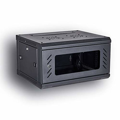 Picture of Kenuco Wall Mount Rack Server Cabinet Data Network Enclosure 19-Inch Server Network Rack with Locking Glass Door 16-Inches Deep (Black 04U)