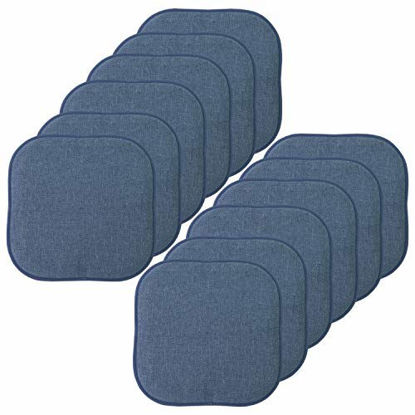 Picture of Sweet Home Collection Chair Cushion Memory Foam Pads Honeycomb Pattern Slip Non Skid Rubber Back Rounded Square 16" x 16" Seat Cover, 12 Pack, Alexis Denim