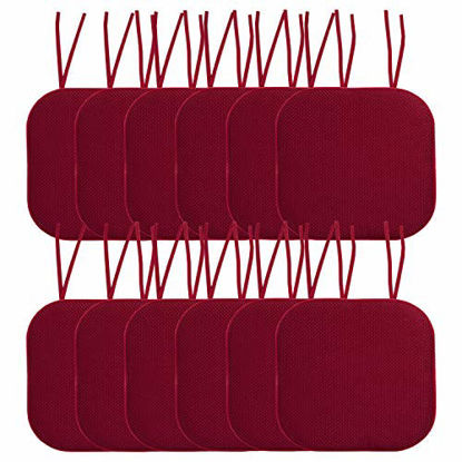 Picture of Sweet Home Collection Chair Cushion Memory Foam Pads with Ties Honeycomb Pattern Slip Non Skid Rubber Back Rounded Square 16" x 16" Seat Cover, 12 Count (Pack of 1), Wine Burgundy