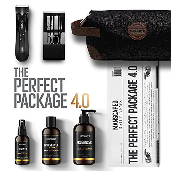 Picture of MANSCAPED Perfect Package 4.0 Kit Contains: The Lawn Mower 4.0 Electric Trimmer, Ball Deodorant, Body Wash, Performance Spray-on-body Toner, Four Piece Luxury Nail Kit, Toiletry Bag, 3 Shaving Mats