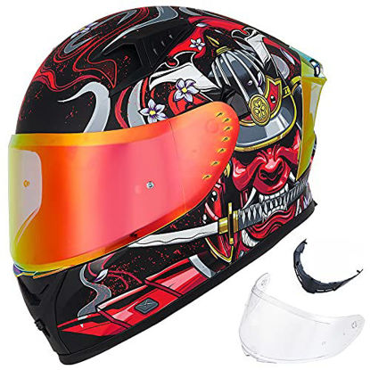 Picture of ILM Motorcycle Helmet Full Face with Pinlock Compatible Clear&Tinted Visors and Fins Street Bike Motocross Casco DOT(Armor Red, Medium)