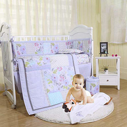 Picture of Brandream Purple Crib Bedding Sets for Girls Butterfly Crib Nursery Bedding with Crib Liner, Sweet Chic Girls Floral Bedding 7 Piece