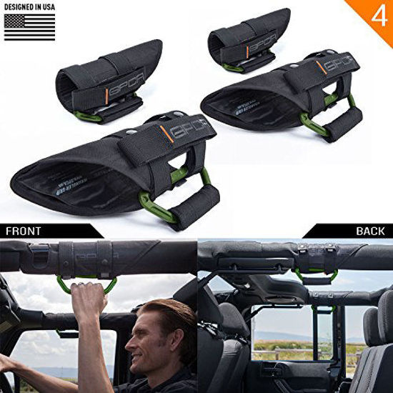 Picture of GPCA GP-Grip PRO Grab Handle for Jeep Wrangler JL JT JK Sport Sahara Rubicon Gladiator 4DR/ 2DR 2007-2020 w/ 3" roll bar. Universal to Driver and passenger's Sides (4 Pack, Army Green)