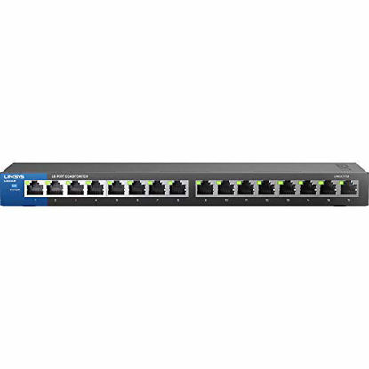 Picture of Linksys Business LGS116 16-Port Desktop Gigabit Ethernet Unmanaged Network Switch I Metal Enclosure,Black/Blue