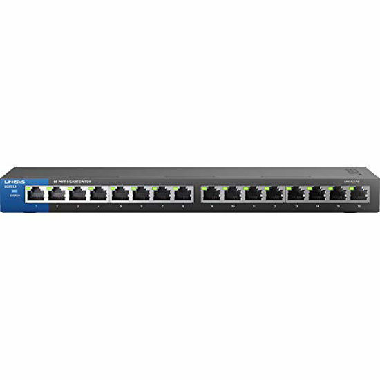 Picture of Linksys Business LGS116 16-Port Desktop Gigabit Ethernet Unmanaged Network Switch I Metal Enclosure,Black/Blue