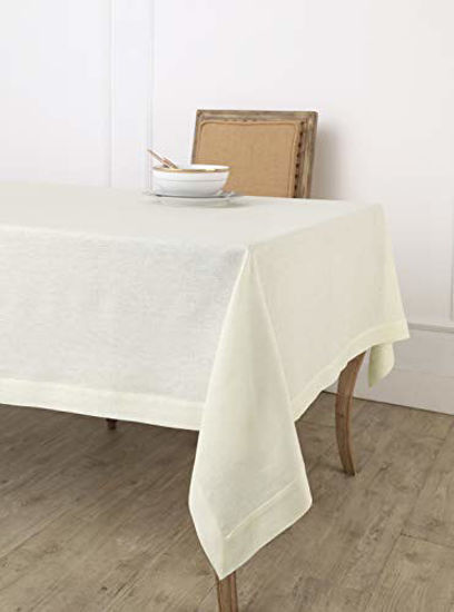 Picture of Solino Home 100% Pure Linen Tablecloth - 60 x 144 Inch Ivory, Natural Fabric, European Flax - Fete Rectangular Tablecloth for Indoor and Outdoor use