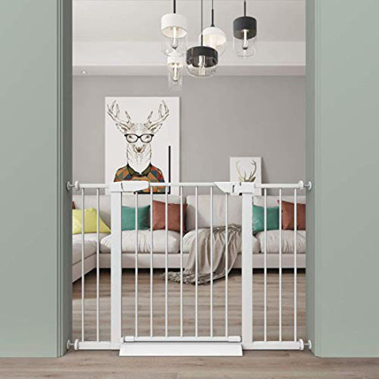 Picture of Fairy Baby White Extra Wide or Narrow Baby Gate Pressure Mounted Pet Gate Walk Thru Child Safety Gate with Extensions