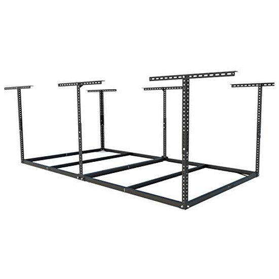 Picture of FLEXIMOUNTS 4x8 Overhead Garage Storage Rack without Decking Adjustable Ceiling Garage Rack Heavy Duty, 600lbs Weight Capacity 96" Length x 48" Width x (22''-40" Ceiling Dropdown), Black