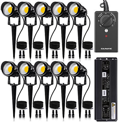 Picture of SUNVIE Low Voltage Landscape Lights Kit with Transformer and Timer 12W 12-24V Outdoor LED 3000K Waterproof Landscape Lighting with Wire Connector for Garden Pathway Wall Tree ETL Listed Cord, 10 Pack