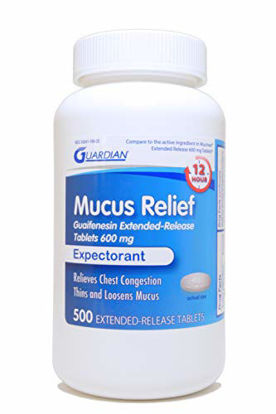 Picture of Guardian Mucus Relief, 600mg Guaifenesin 12 Hour Extended Release, Chest Congestion Expectorant (500 Count Bottle)