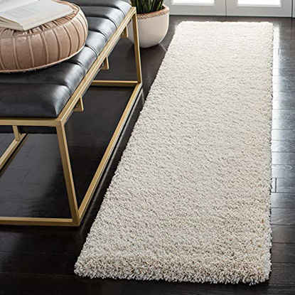 Picture of SAFAVIEH Milan Shag Collection SG180 Solid Non-Shedding Living Room Bedroom Dining Room Entryway Plush 2-inch Thick Runner, 2' x 18' , Ivory