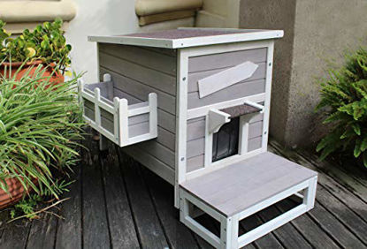 Picture of HiCaptain Outdoor Cat House Stray Cat Shelter with Escape Door Kitty House Weatherproof