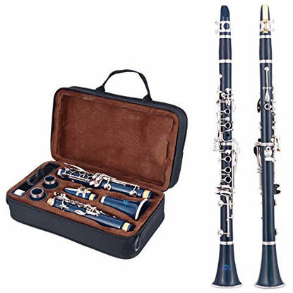 Picture of EASTROCK Clarinet Bb Flat 17 Nickel Keys Beginner Student Clarinet with 2 Barrels Hard Clarinet Case and Clarinet Cleaning Kit