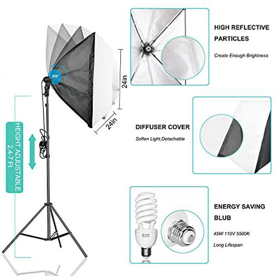 Picture of Photography Lighting Kit 8.5x10ft - Backdrop Stand Support Kit with Muslin Black/White/Green Screen, Umbrella Softbox Set Continuous Lights for Photo Studio, Video Recording, Extra Camera Tripod