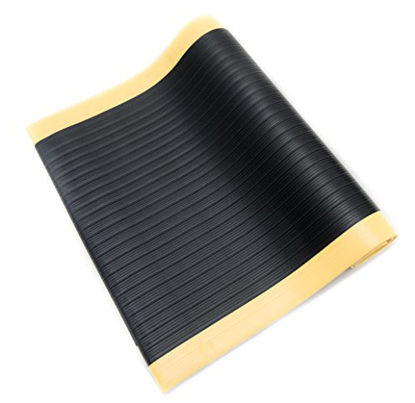 Picture of Bertech Anti Fatigue Floor Mat (Made in USA), 3 Feet Wide x 12 Feet Long x 3/8 Inches Thick, Ribbed Pattern Top, Black with Yellow Border, Bevelled on All Four Sides, RoHS and REACH Compliant