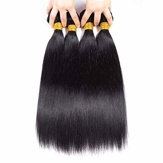 Picture of 10A Brazilian Remy Virgin Straight Human Hair 4 Bundles 14" 16" 18" 20" 400g Virgin Brazilian Remy Straight Hair Bundles 100% Unprocessed Virgin Remy Hair Bundles Natural Color