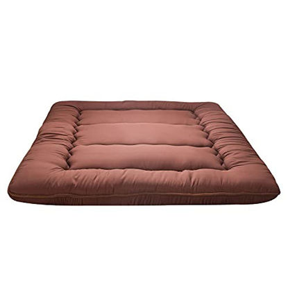 Picture of Japanese Floor Mattress Futon Mattress, Thicken Tatami Mat Sleeping Pad Foldable Roll Up Mattress Boys Girls Dormitory Mattress Pad Kids Floor Lounger Bed Couches and Sofas, Coffee, Twin Size