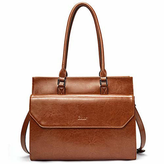 Picture of Briefcase for Women Oil Wax Leather Vintage 15.6 Inch Laptop Business Shoulder Bag Brown