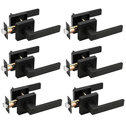 Picture of Probrico 6 Pack| Square Privacy Door Levers Locksets in Matte Black Finish, Bed/Bath Door Levers Keyless Interior Handles,Reversible for Left Right Handed Doors