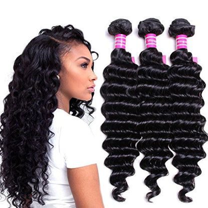 Picture of VRVOGUE Weave Hair (24" 26" 28") Deep Wave Brazilian Hair Bundles 100% Unprocessed Virgin Brazilian Human Hair Weave Extensions Natural Color Total (10.6 OZ) 