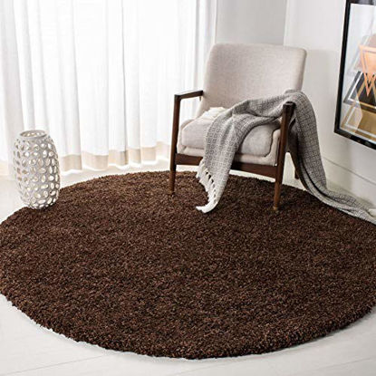 Picture of SAFAVIEH California Premium Shag Collection SG151 Non-Shedding Living Room Bedroom Dining Room Entryway Plush 2-inch Thick Area Rug, 6'7" x 6'7" Round, Brown