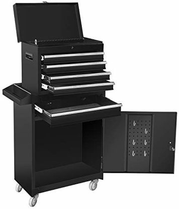 Picture of Torin ATBT1204B-BLACK Rolling Garage Workshop Tool Organizer: Detachable 4 Drawer Tool Chest with Large Storage Cabinet and Adjustable Shelf, Black