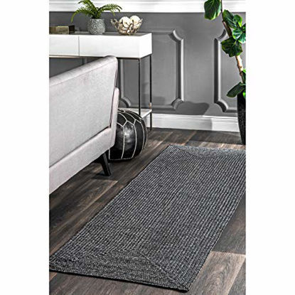 Picture of nuLOOM Wynn Braided Indoor/Outdoor Runner Rug, 2' 6" x 18', Charcoal