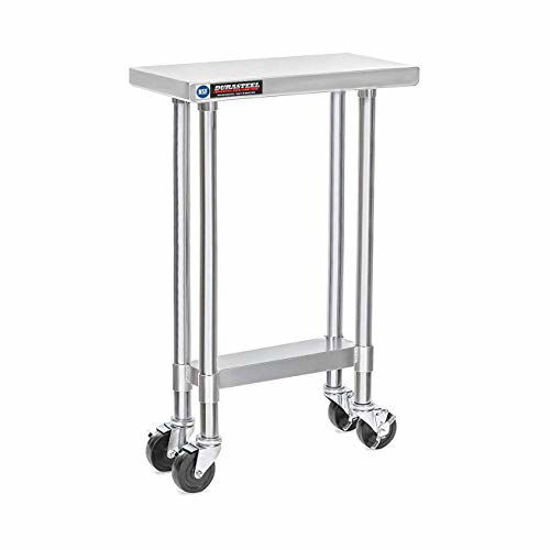 Picture of DuraSteel Stainless Steel Work Table 24" x 12" x 34" Height w/ 4 Caster Wheels - Food Prep Commercial Grade Worktable - NSF Certified - Good for Restaurant, Business, Warehouse, Home, Kitchen, Garage