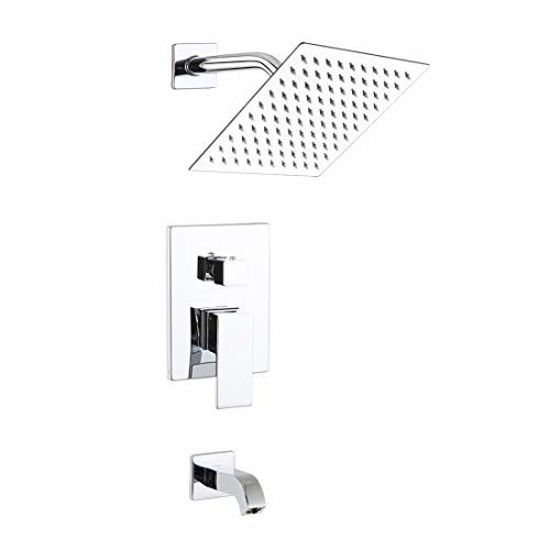 Picture of POP Shower Faucet Set with Tub Spout Chrome Bathroom Luxury Rain Mixer Shower System Wall Mounted Rainfall Shower Combo Set, Single Handle Tub and Shower Trim Kit with Rough-in Valve