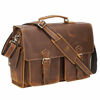 Picture of Polare 17" Mens Full Grain Leather Laptop Briefcase Business Messenger Bag Satchel With YKK Metal Zippers