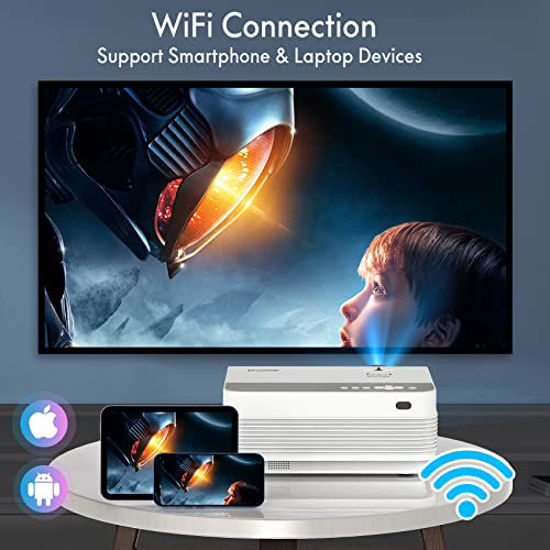 Picture of Native 1080P WiFi Bluetooth Projector, VISOUD 9500L with 120'' Screen Portable Outdoor Movie Projector, Zoom & 300'', Home Theater Video Projector Compatible w/ HDMI, VGA, TF, USB, AV, TV Stick, PS4