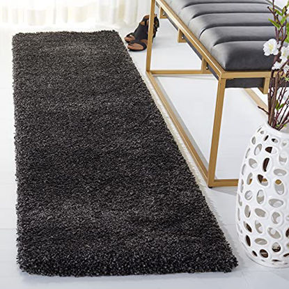 Picture of SAFAVIEH Milan Shag Collection SG180 Solid Non-Shedding Living Room Bedroom Dining Room Entryway Plush 2-inch Thick Runner, 2' x 22' , Dark Grey