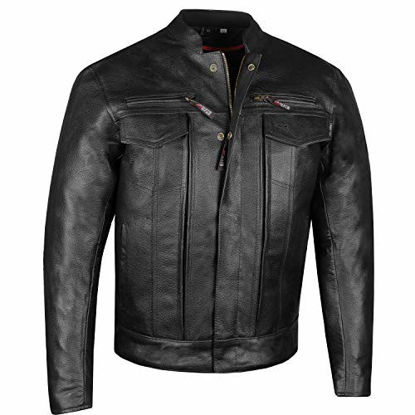 Picture of Men's Commuter Premium Natural Buffalo Leather Motorcycle Jacket CE Armor Conceal Carry Gun Pockets Cruiser Biker Black XL